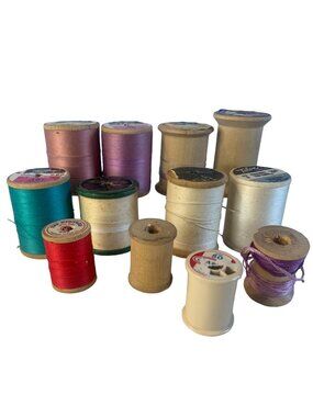 Vintage Wood Thread Spools Set 12